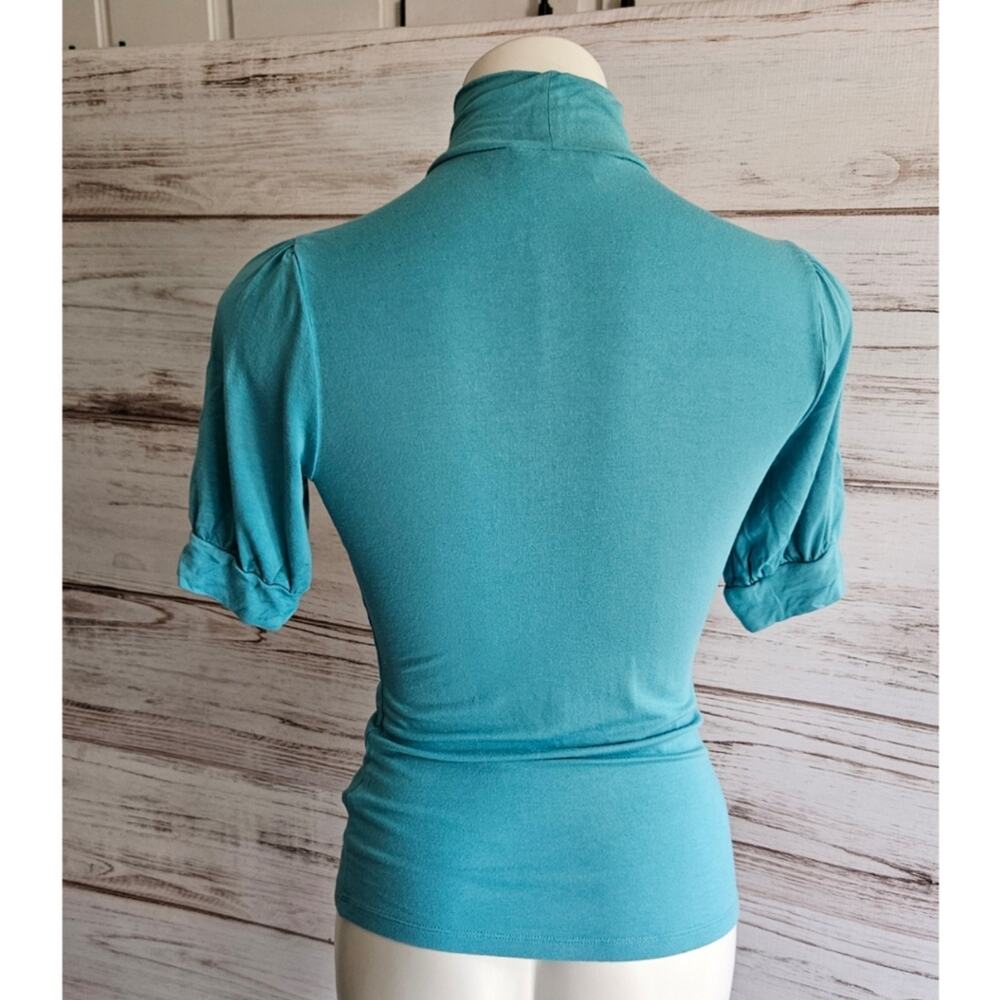 The Limited Teal Puff Sleeve Mock Neck Top sz xs - Picture 2 of 4